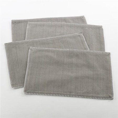 SARO LIFESTYLE SARO 793.GY1319B 13 x 19 in. Rectangle Whip Stitched Design Placemat  Grey - Set of 4 793.GY1319B